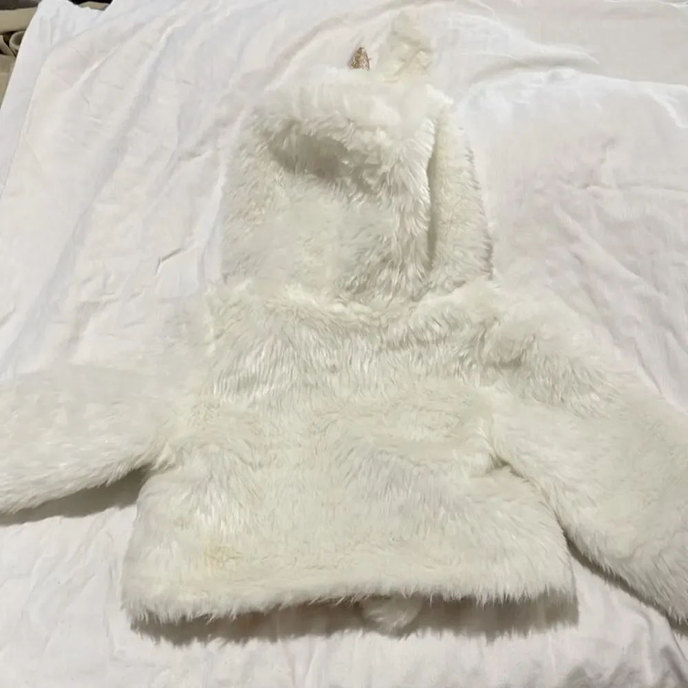 Gillian’s Closet 5 white fur gold trim front zip jacket and unicorn ears & horn